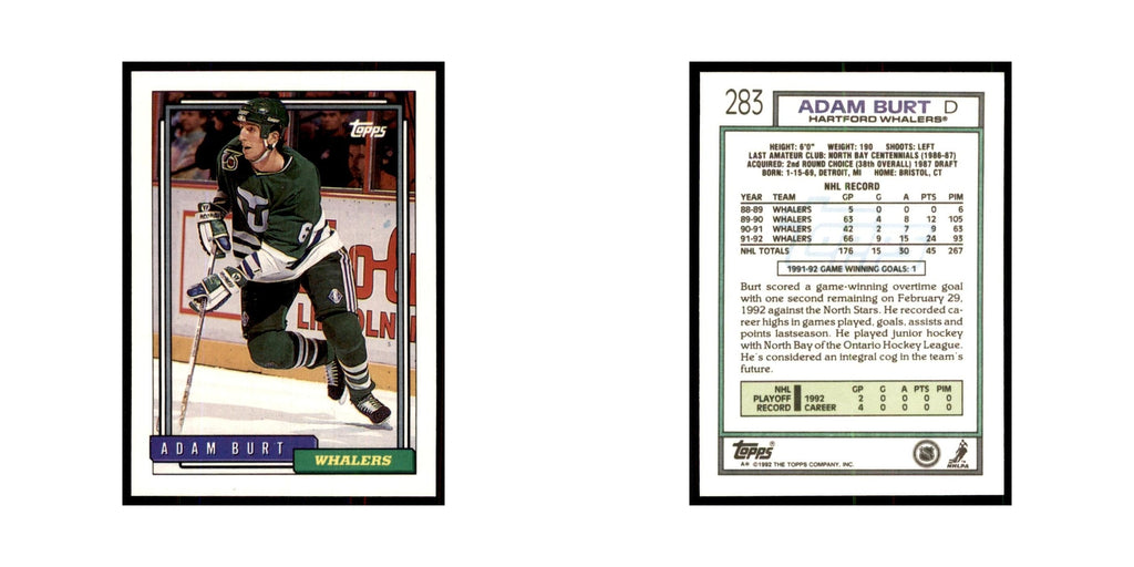 Adam Burt 1992 Topps #283 Hockey Cards Hockey Card NM