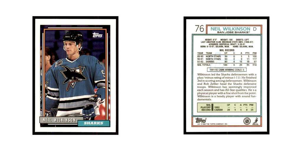 Neil Wilkinson 1992 Topps #76 Hockey Cards Hockey Card NM