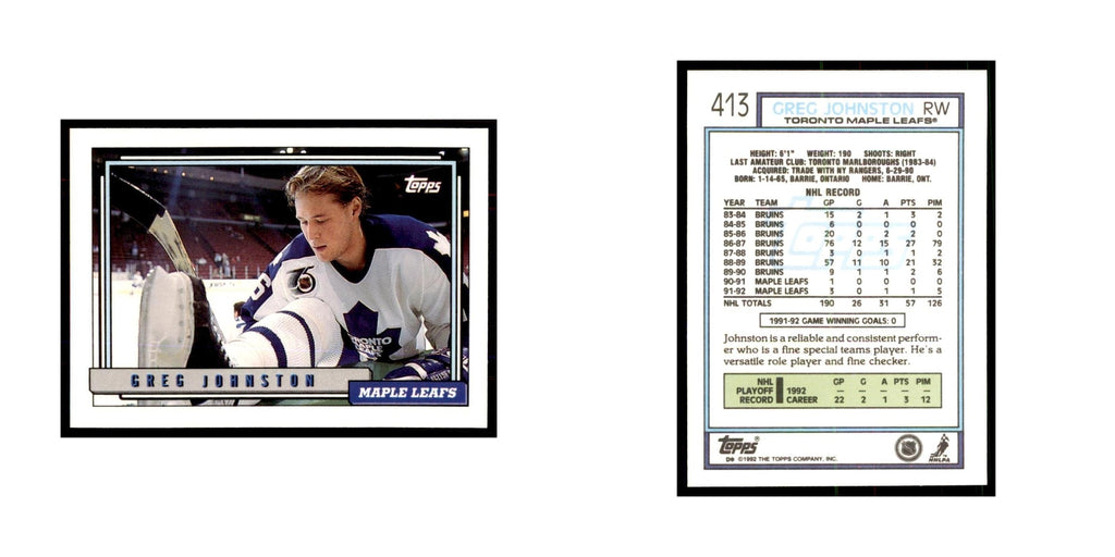Greg Johnston 1992 Topps #413 Hockey Cards Hockey Card NM