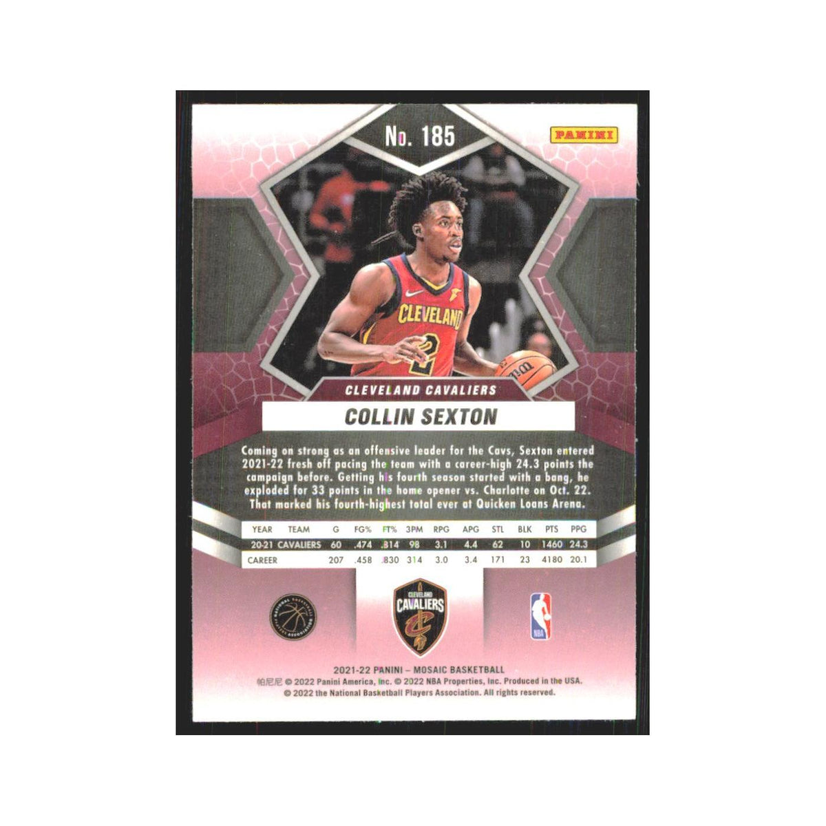 Collin Sexton 2021 Panini Mosaic #185 Cleveland Cavaliers Basketball Card NM