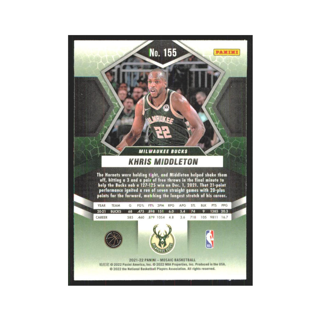 Khris Middleton 2021 Panini Mosaic #155 Milwaukee Bucks Basketball Card NM