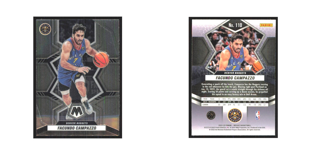 Facundo Campazzo 2021 Panini Mosaic #110 Denver Nuggets Basketball Card NM