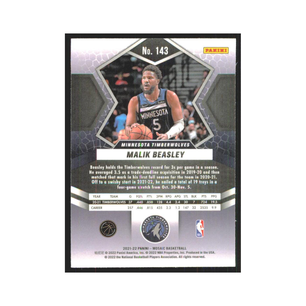 Malik Beasley 2021 Panini Mosaic #143 Minnesota Timberwolves Basketball Card NM