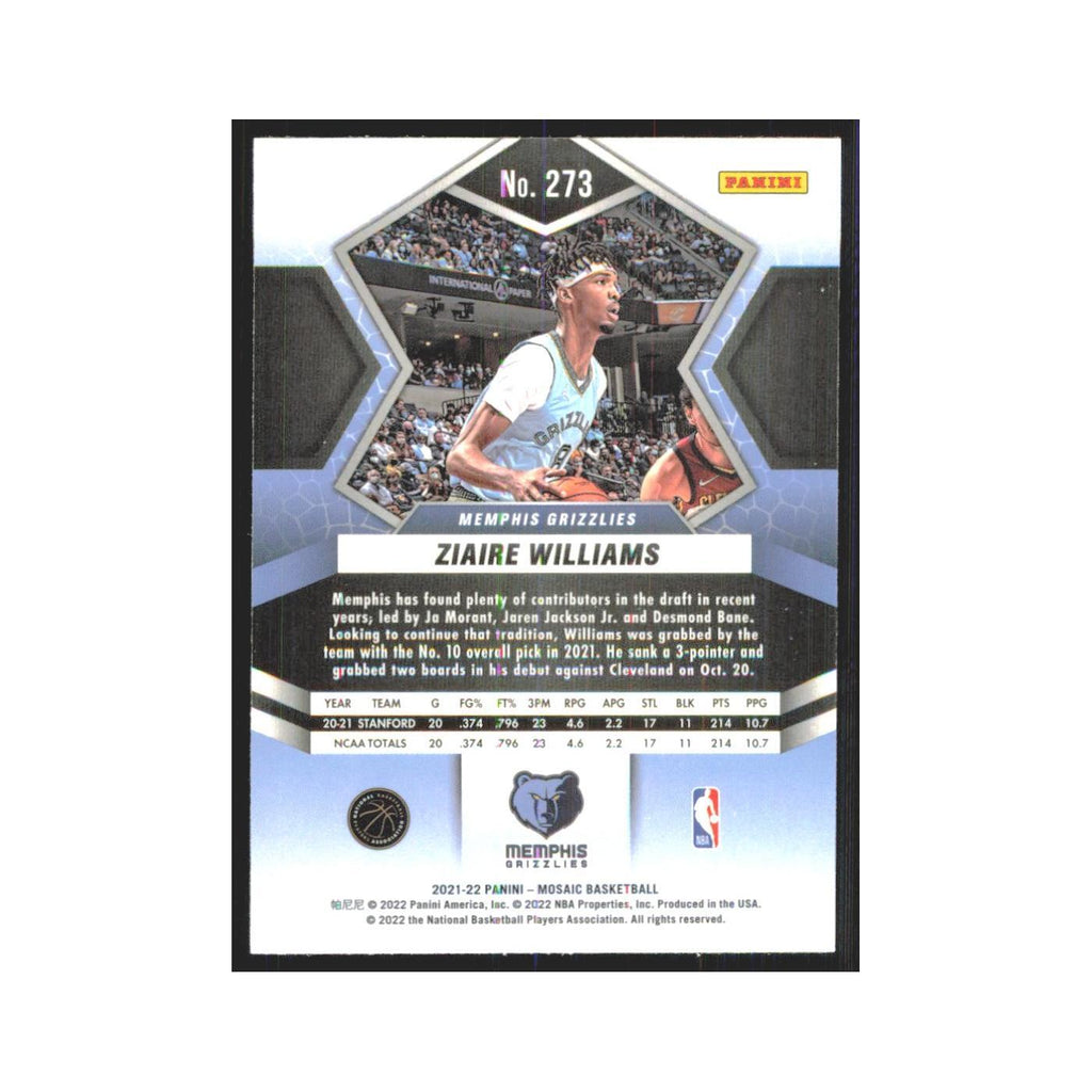 Ziaire Williams 2021 Panini Mosaic #273 Memphis Grizzlies Basketball Card NM