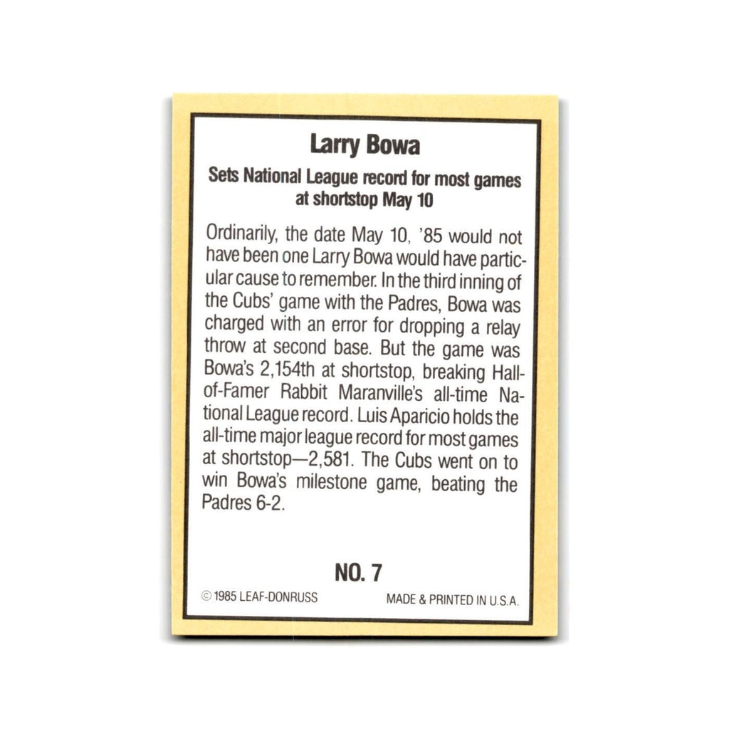 Larry Bowa 1985 Donruss Highlights #7 Chicago Cubs Baseball Card NM