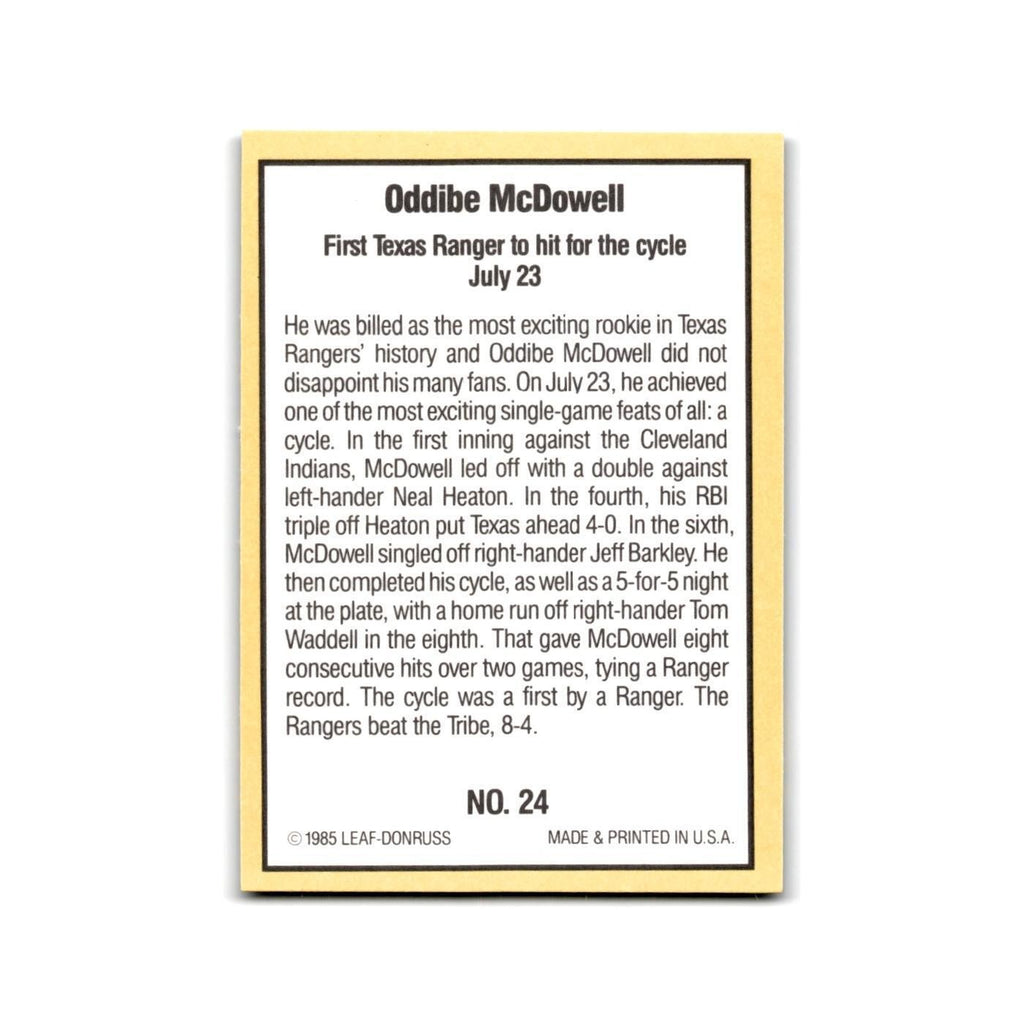 Oddibe McDowell 1985 Donruss Highlights #24 Texas Rangers Baseball Card NM