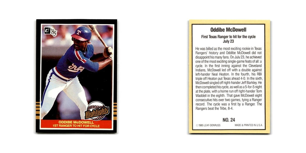 Oddibe McDowell 1985 Donruss Highlights #24 Texas Rangers Baseball Card NM