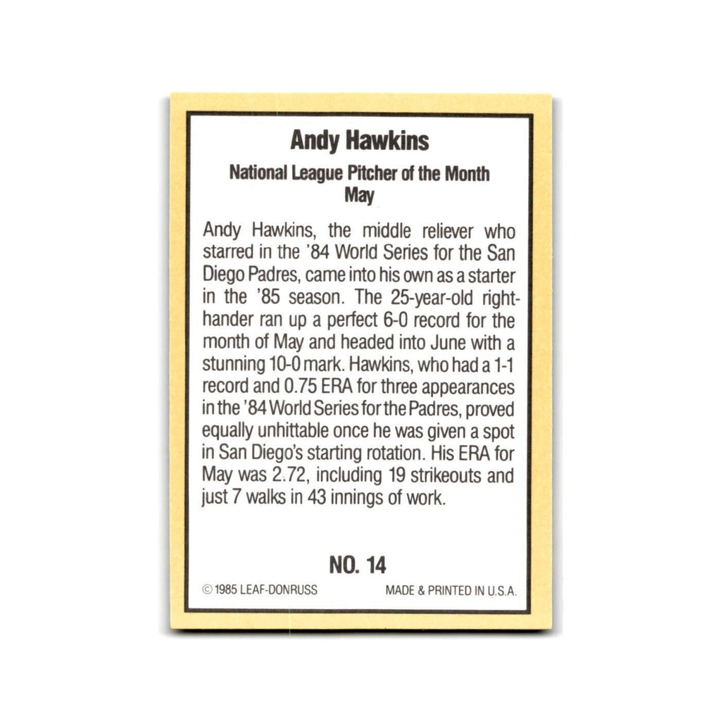 Andy Hawkins 1985 Donruss Highlights #14 San Diego Padres Baseball Card NM