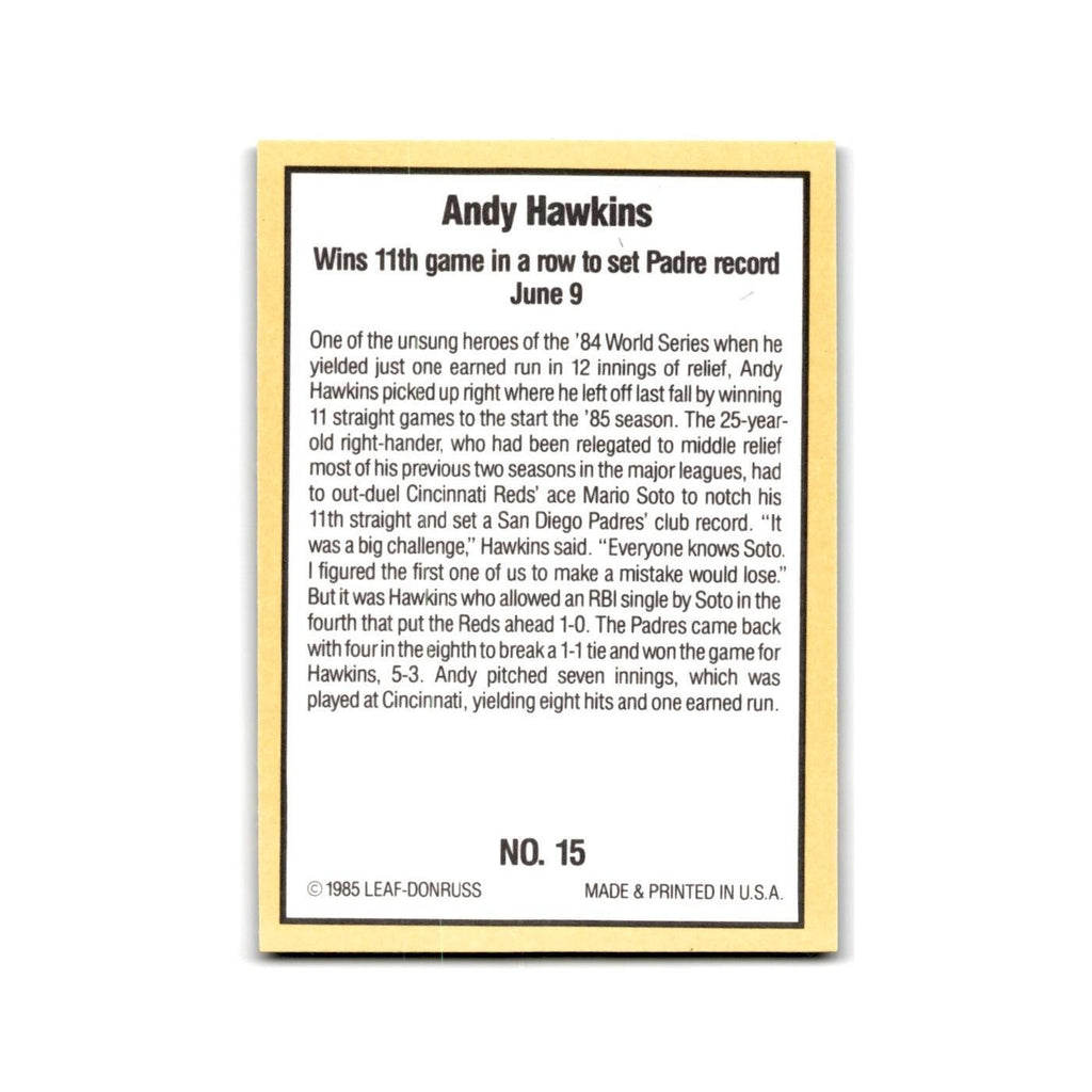 Andy Hawkins 1985 Donruss Highlights #15 San Diego Padres Baseball Card NM
