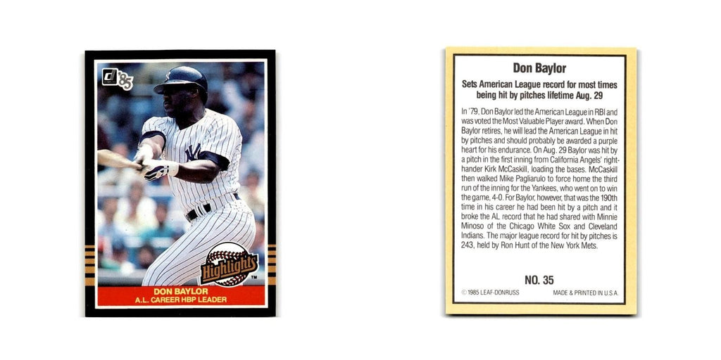 Don Baylor 1985 Donruss Highlights #35 New York Yankees Baseball Card NM