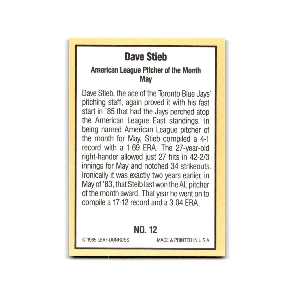 Dave Stieb 1985 Donruss Highlights #12 Toronto Blue Jays Baseball Card NM