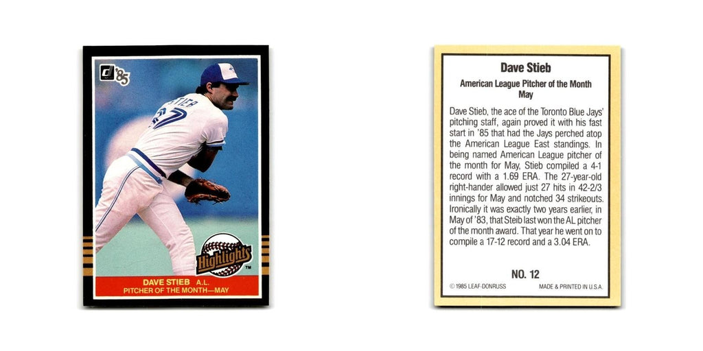 Dave Stieb 1985 Donruss Highlights #12 Toronto Blue Jays Baseball Card NM