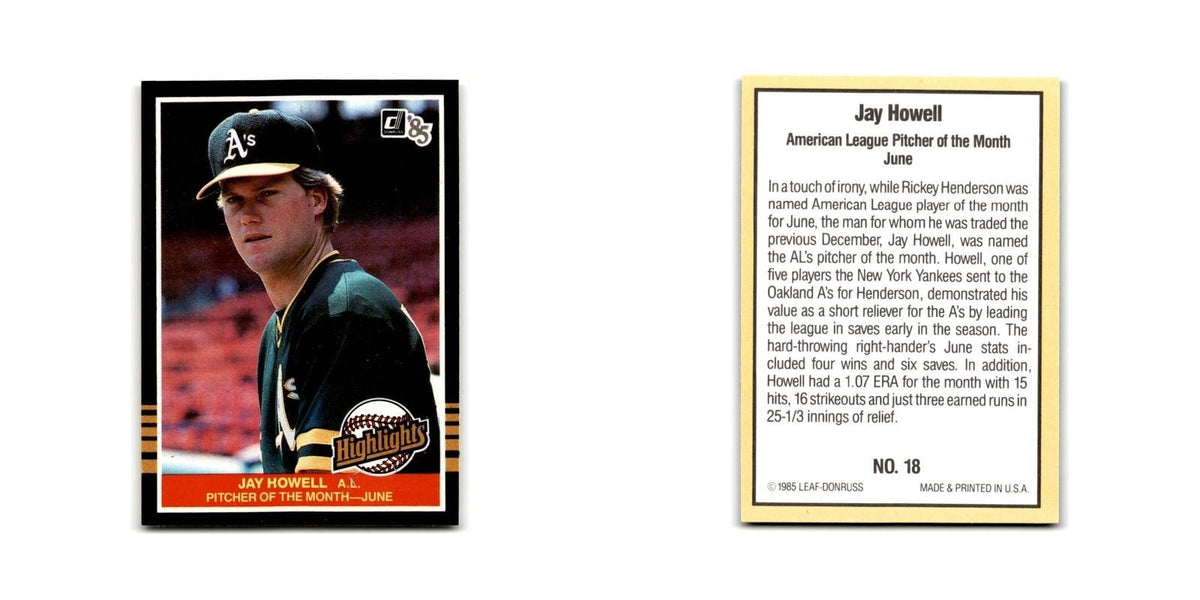 Jay Howell 1985 Donruss Highlights #18 Oakland Athletics Baseball Card NM