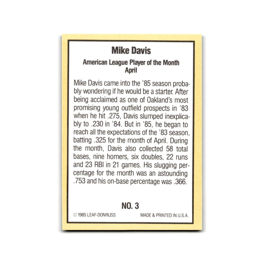 Mike Davis 1985 Donruss Highlights #3 Oakland Athletics Baseball Card NM