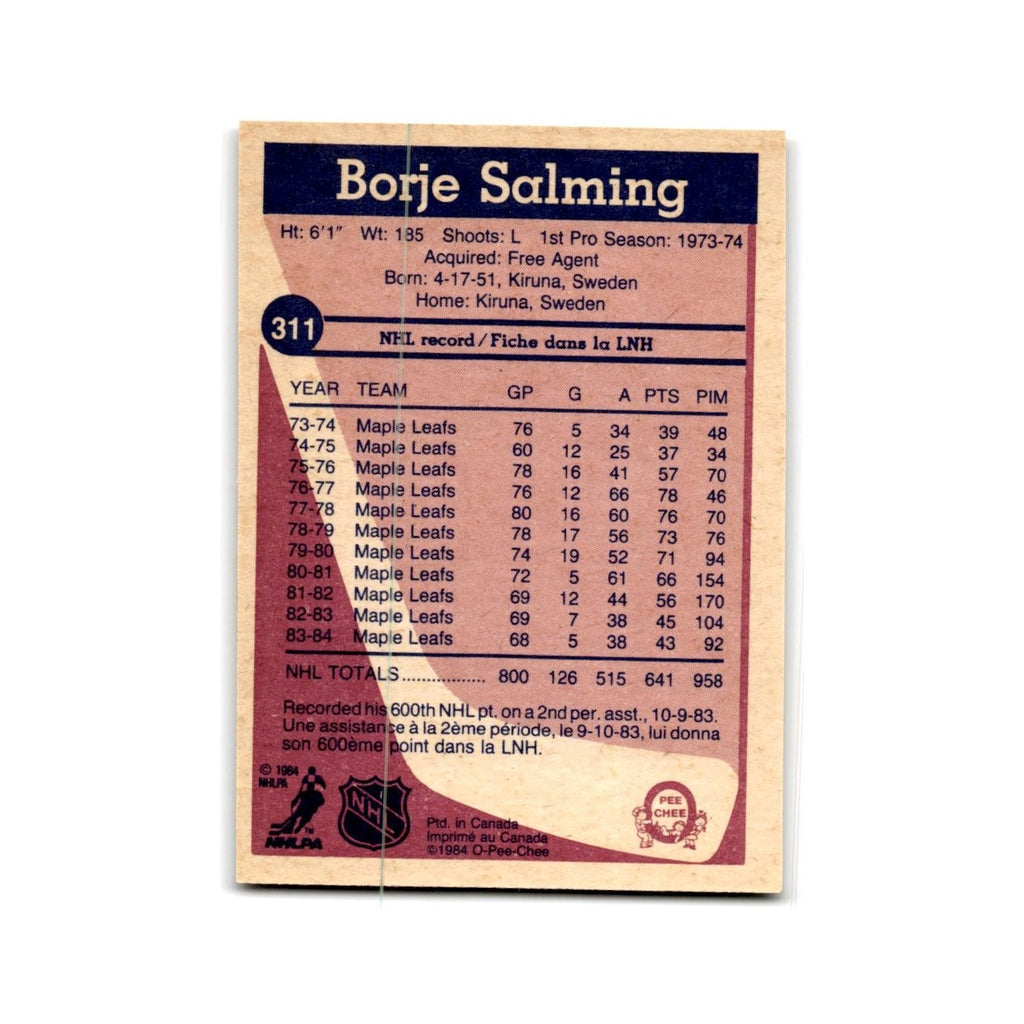 1984 O-Pee-Chee Borje Salming Toronto Maple Leafs #311