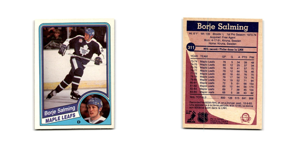 1984 O-Pee-Chee Borje Salming Toronto Maple Leafs #311