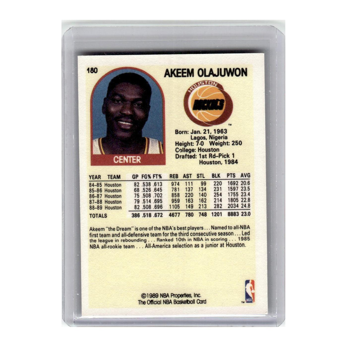1989 Hoops Basketball Card Akeem Olajuwon Rockets #180