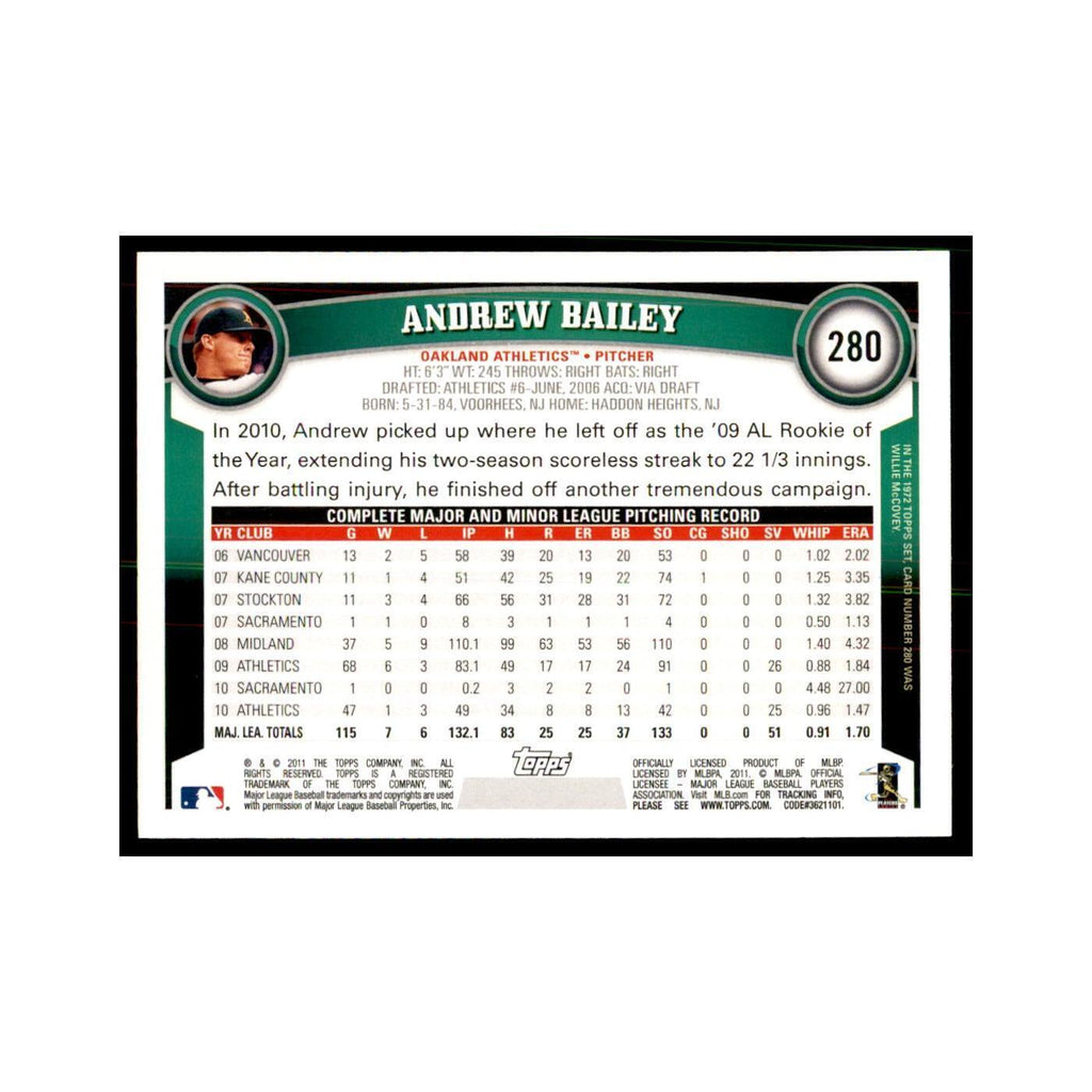 2011 Topps Andrew Bailey Baseball Cards #280