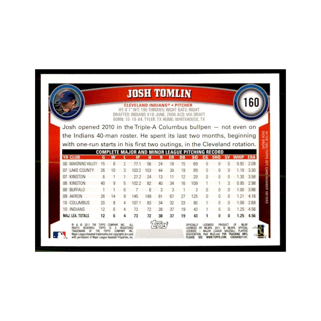 2011 Topps Josh Tomlin Baseball Cards #160