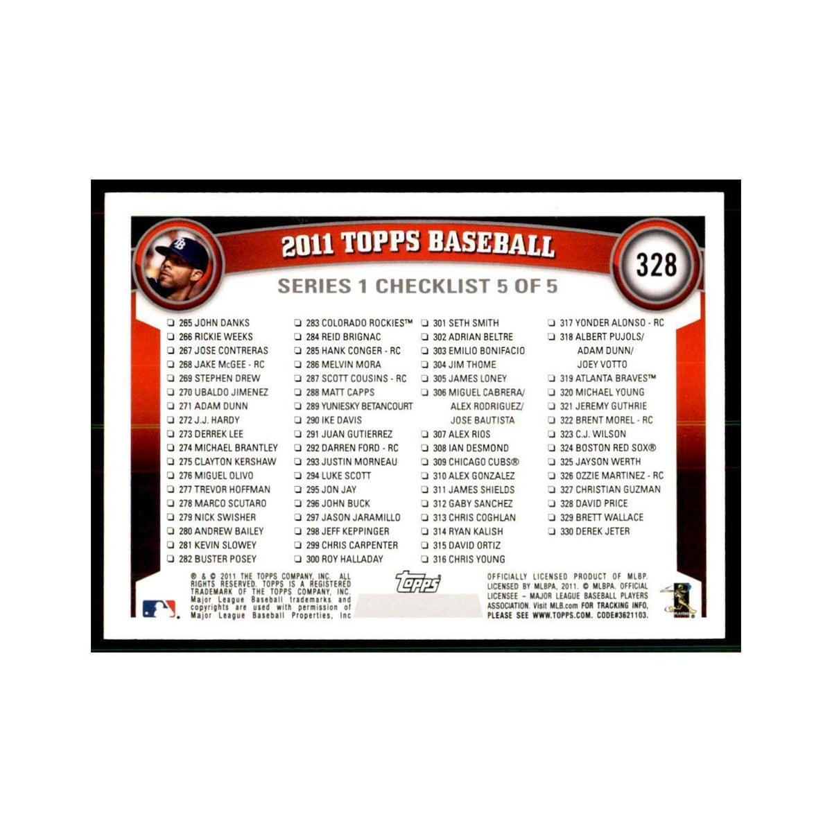 2011 Topps David Price Baseball Cards #328