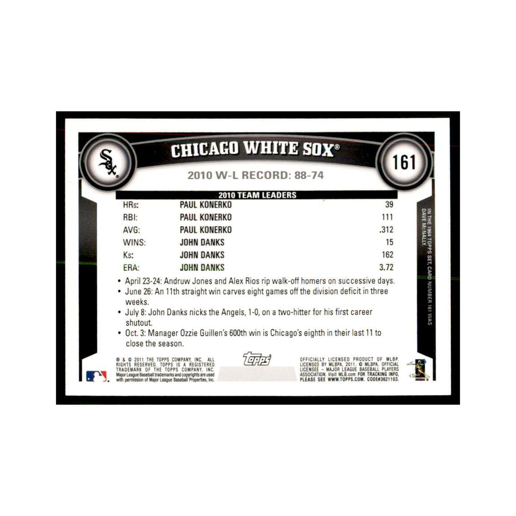 2011 Topps Chicago White Sox Baseball Cards #161
