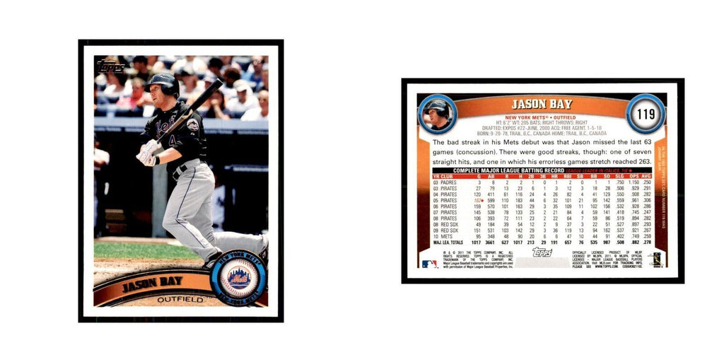 2011 Topps Jason Bay Baseball Cards #119