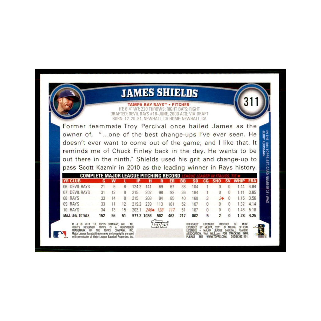 2011 Topps James Shields Baseball Cards #311