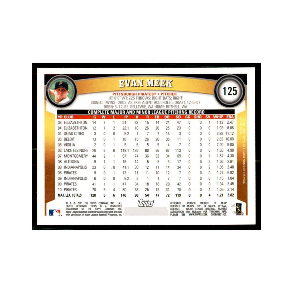 2011 Topps Evan Meek Baseball Cards #125