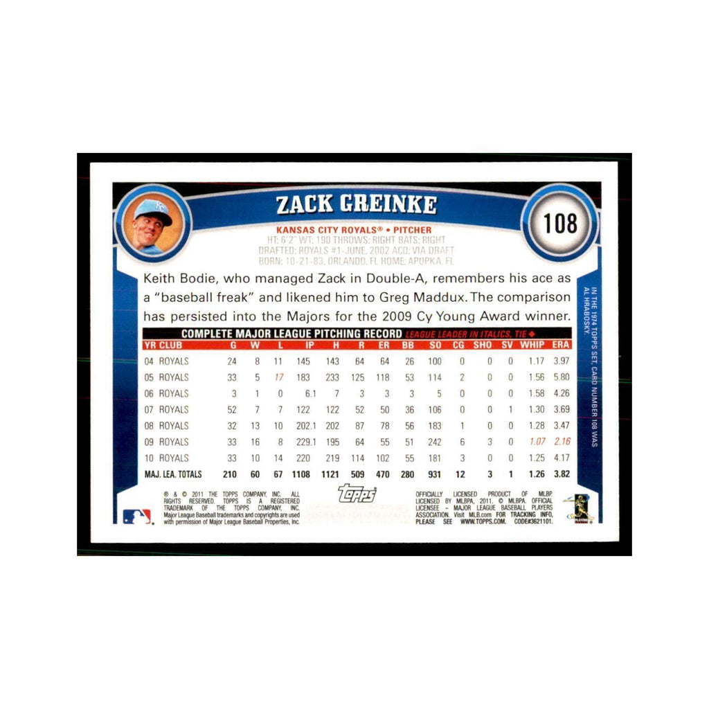 2011 Topps Zack Greinke Baseball Cards #108
