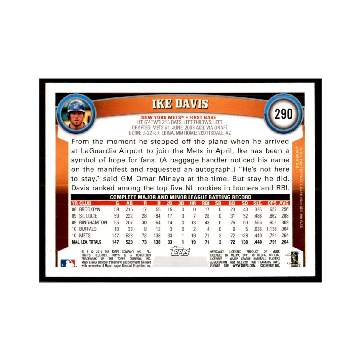 2011 Topps Ike Davis Baseball Cards #290