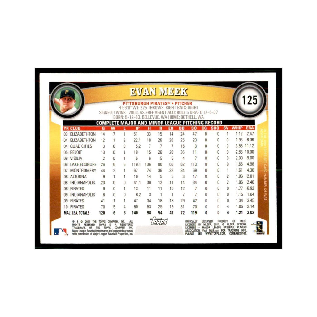 2011 Topps Evan Meek Baseball Cards #125