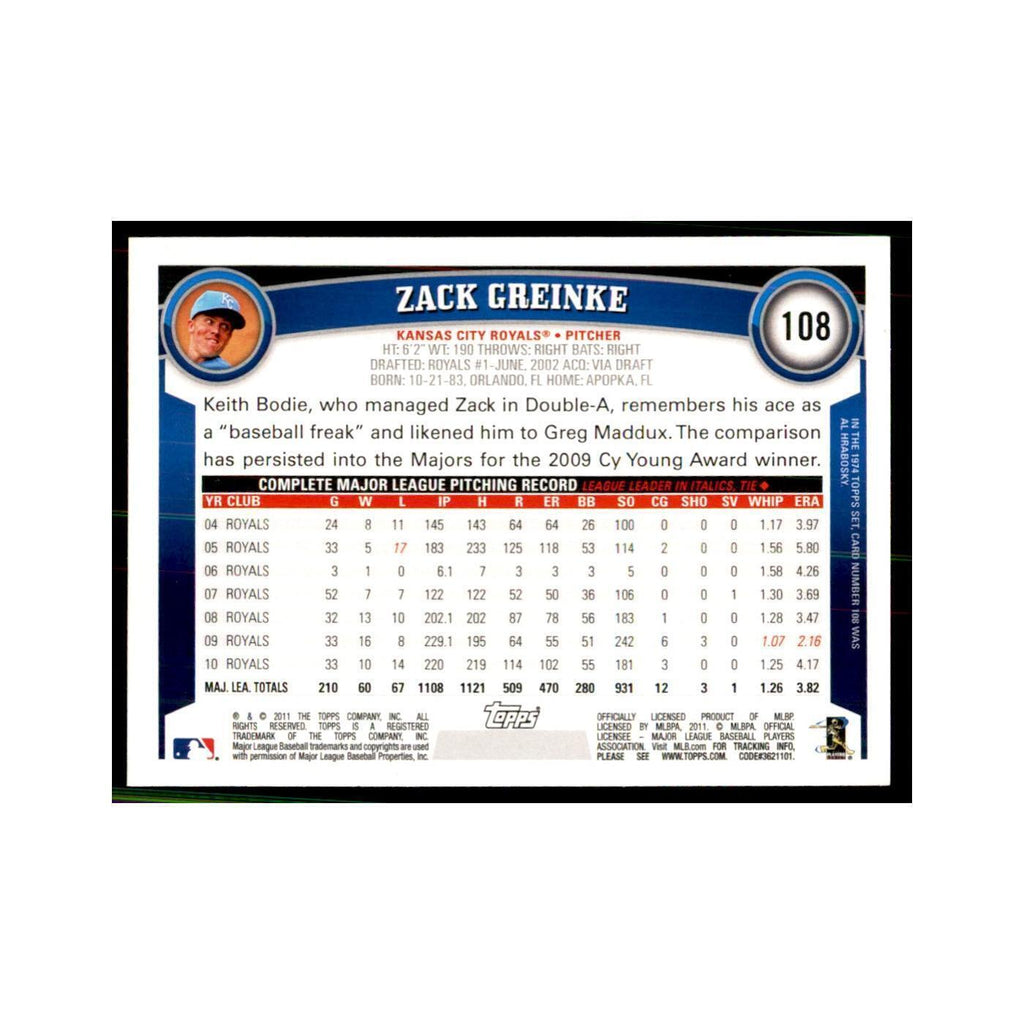 2011 Topps Zack Greinke Baseball Cards #108