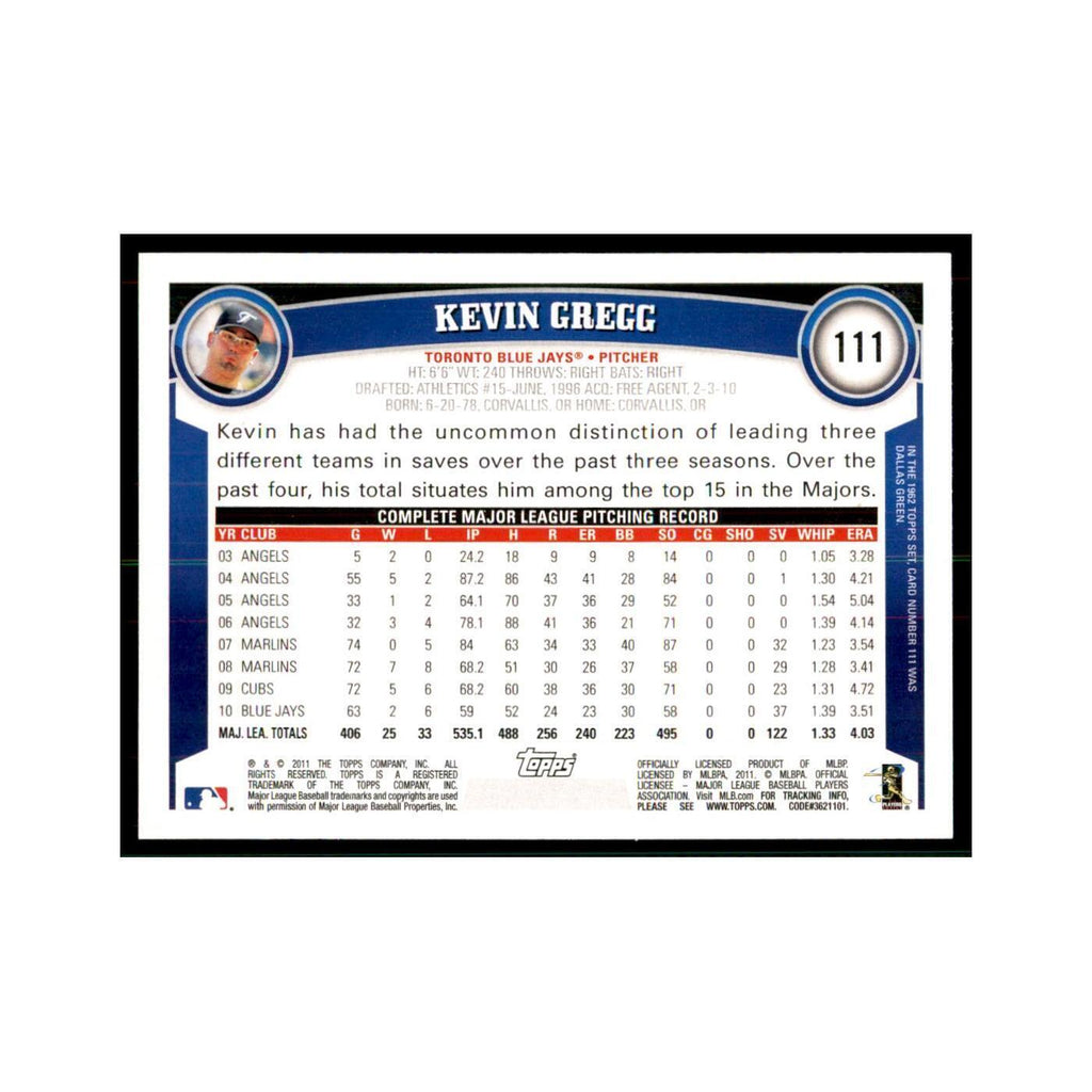2011 Topps Kevin Gregg Baseball Cards #111