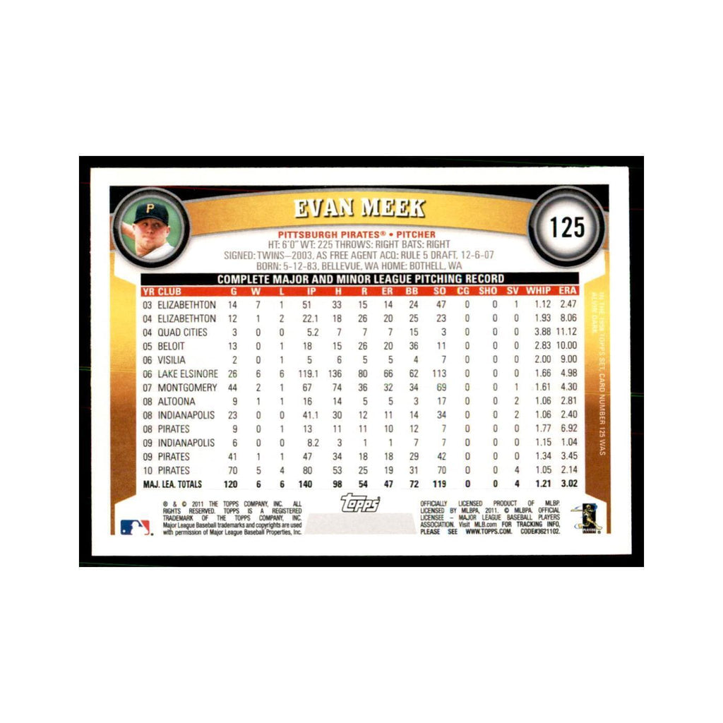2011 Topps Evan Meek Baseball Cards #125