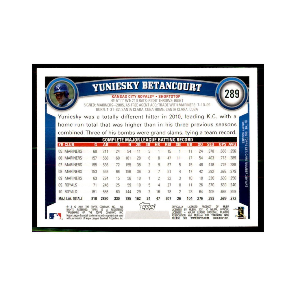 2011 Topps Yuniesky Betancourt Baseball Cards #289