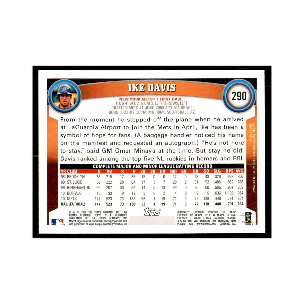 2011 Topps Ike Davis Baseball Cards #290