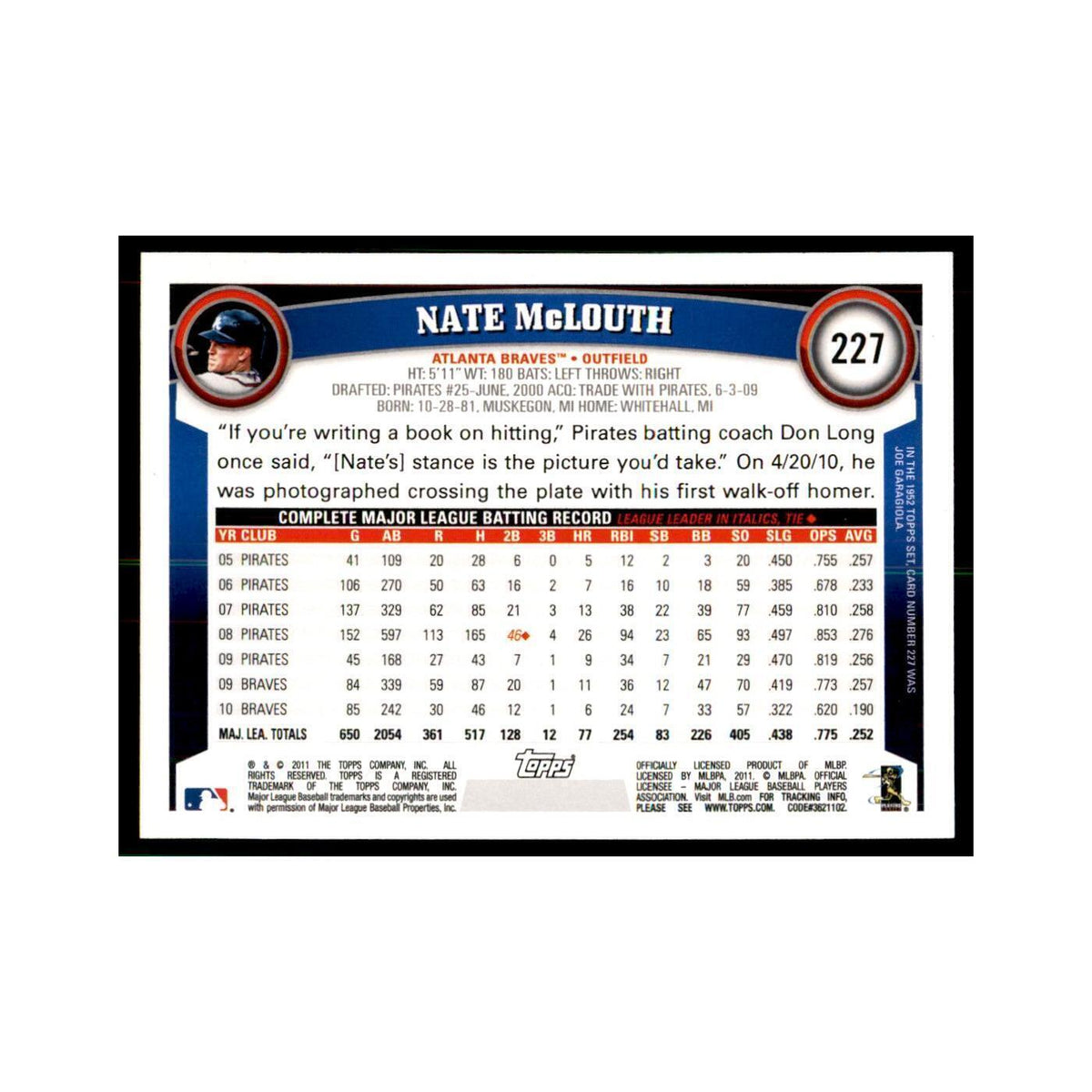 2011 Topps Nate McLouth Baseball Cards #227