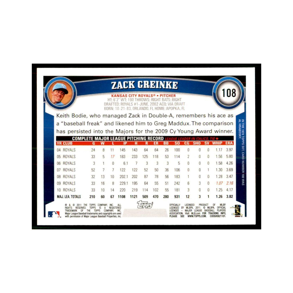 2011 Topps Zack Greinke Baseball Cards #108