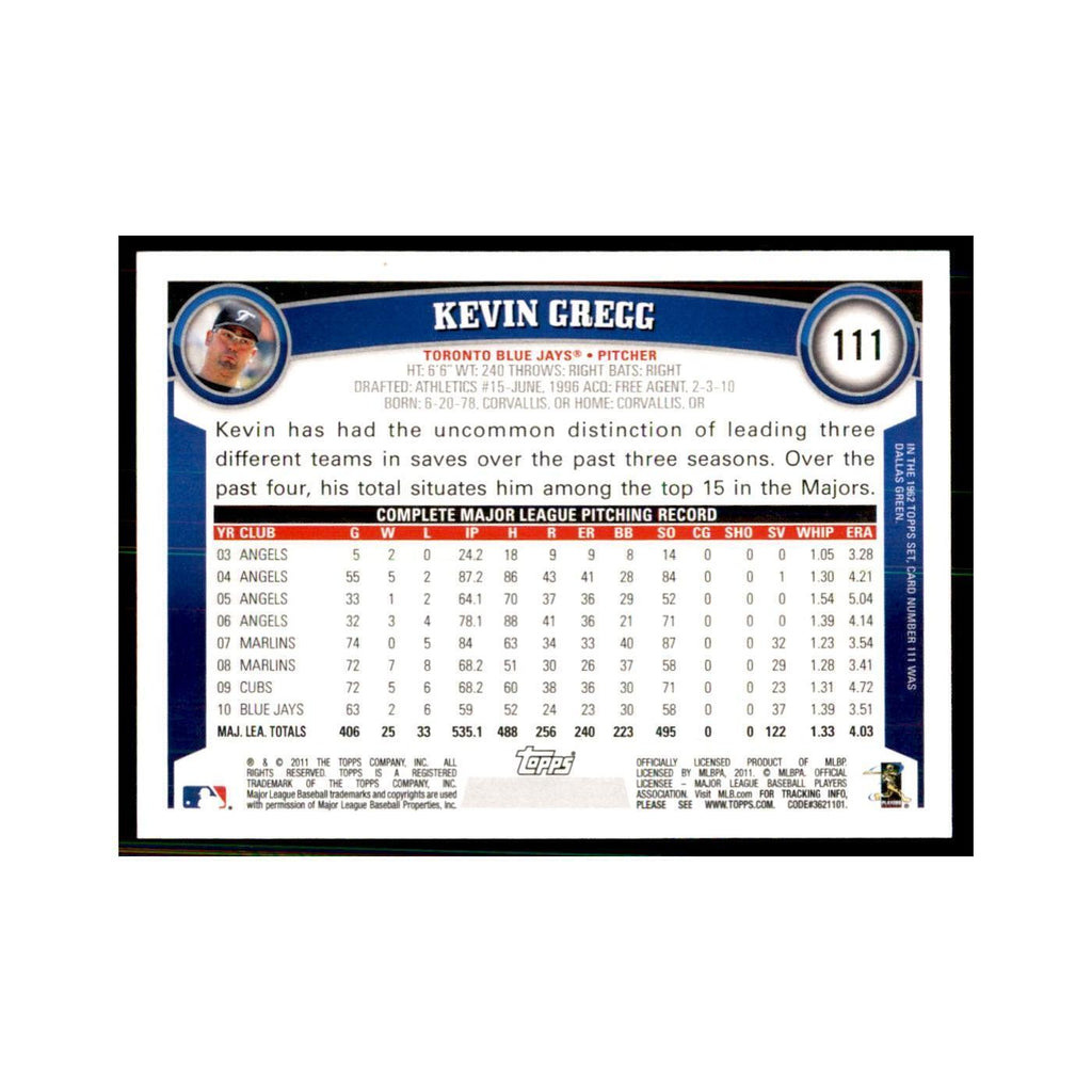 2011 Topps Kevin Gregg Baseball Cards #111