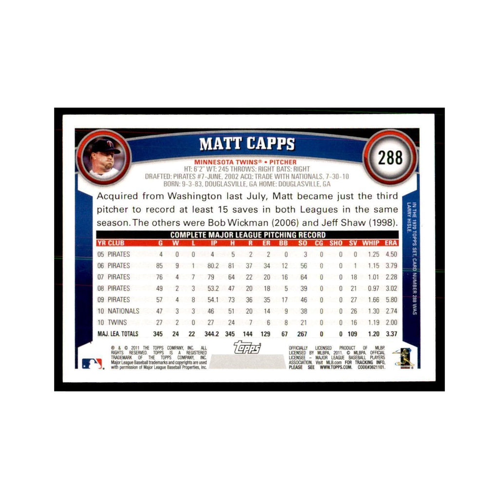 2011 Topps Matt Capps Baseball Cards #288