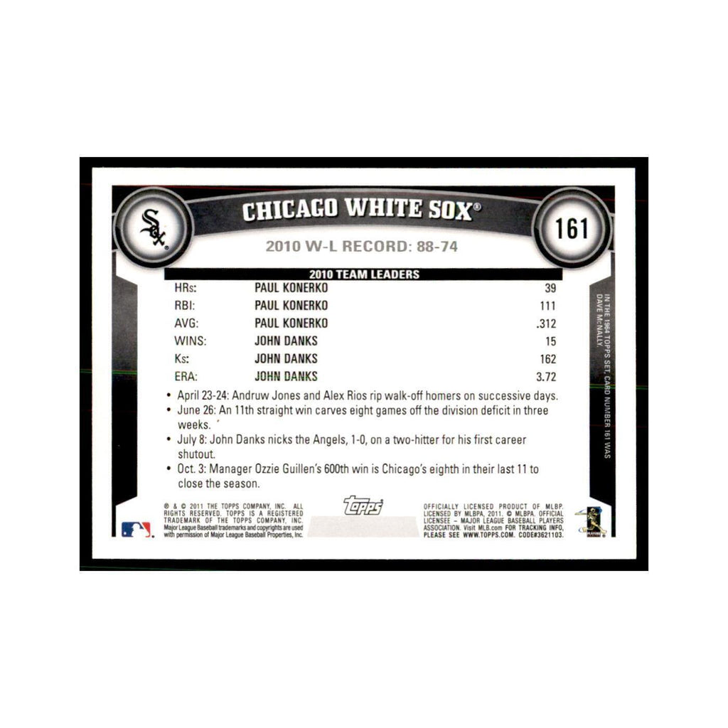 2011 Topps Chicago White Sox Baseball Cards #161