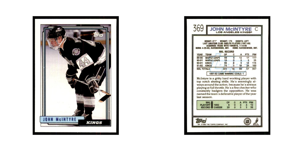 John McIntyre 1992 Topps #369 Hockey Cards Hockey Card NM
