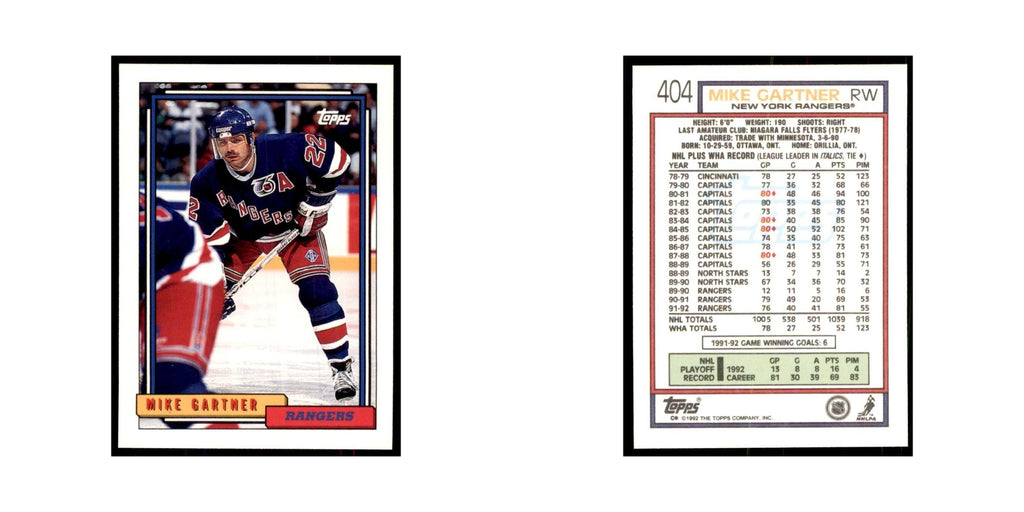 Mike Gartner 1992 Topps #404 Hockey Cards Hockey Card NM