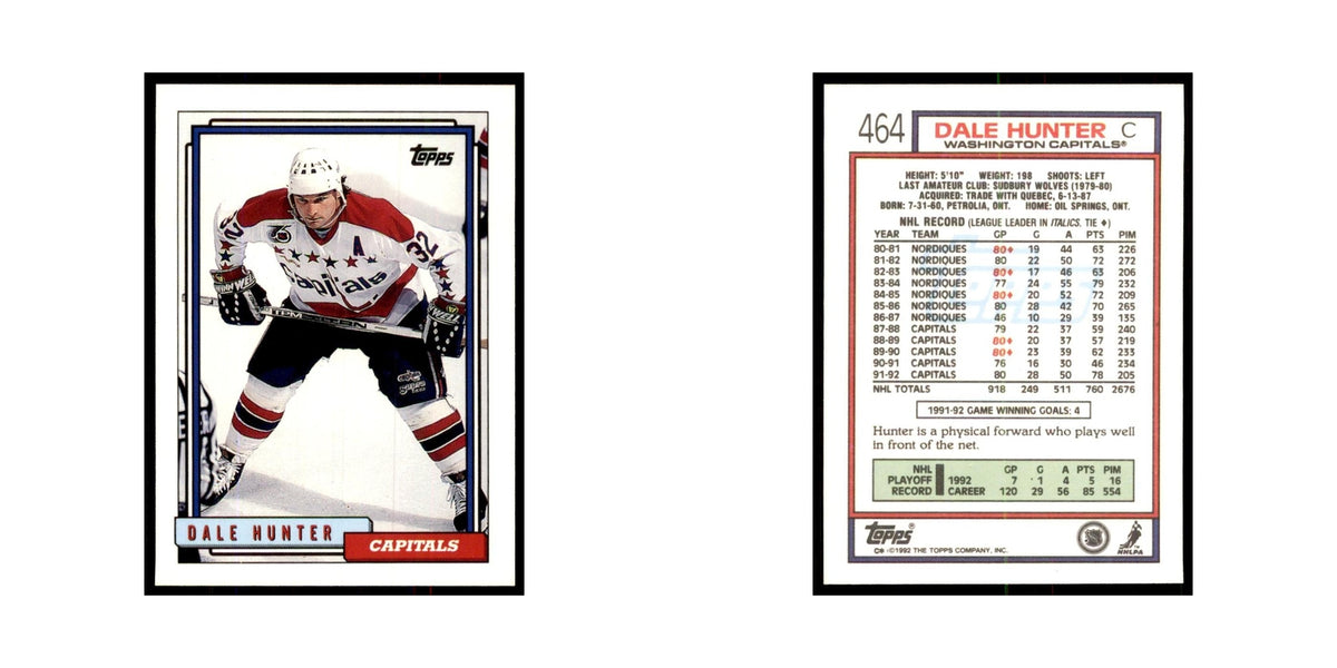 Dale Hunter 1992 Topps #464 Hockey Cards Hockey Card NM