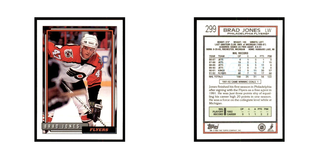Brad Jones 1992 Topps #299 Hockey Cards Hockey Card NM