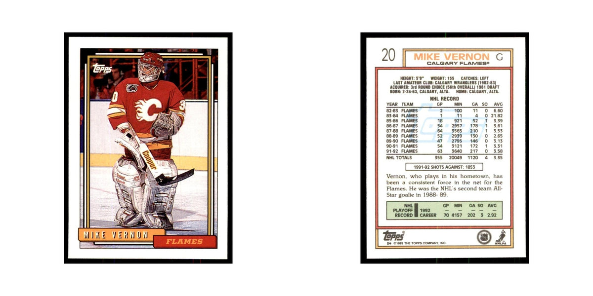 Mike Vernon 1992 Topps #20 Hockey Cards Hockey Card NM