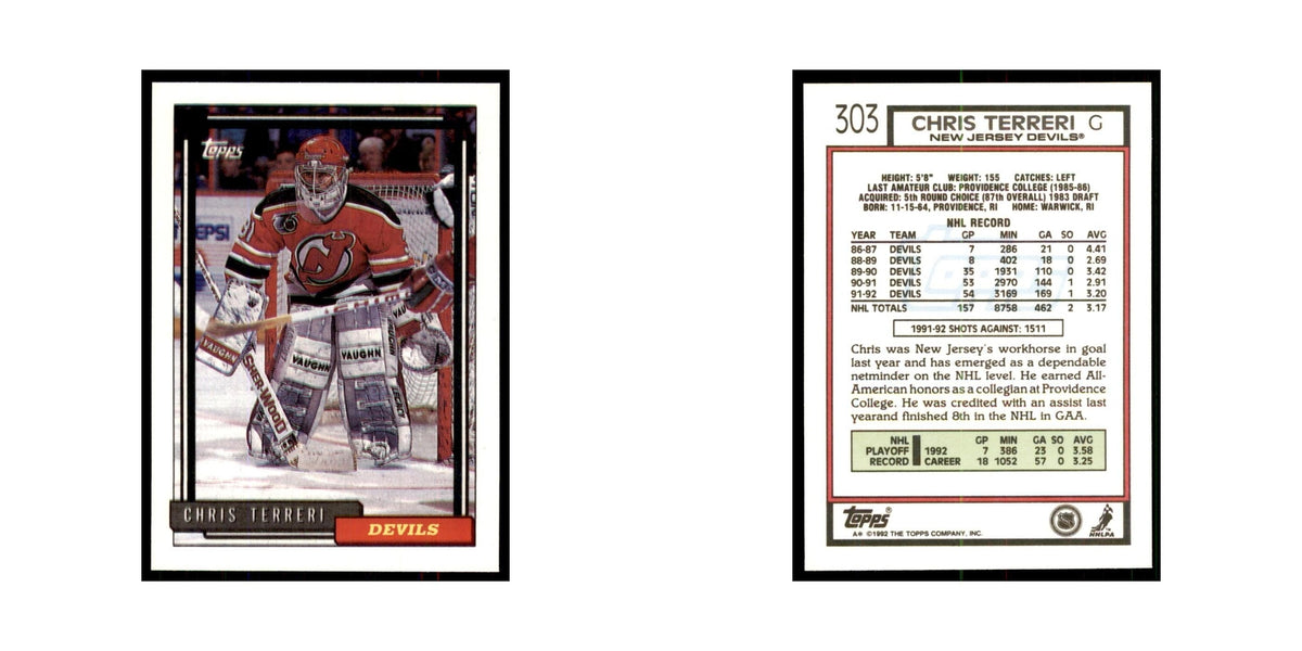 Chris Terreri 1992 Topps #303 Hockey Cards Hockey Card NM