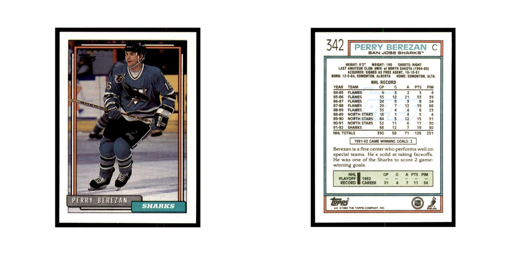 Perry Berezan 1992 Topps #342 Hockey Cards Hockey Card NM