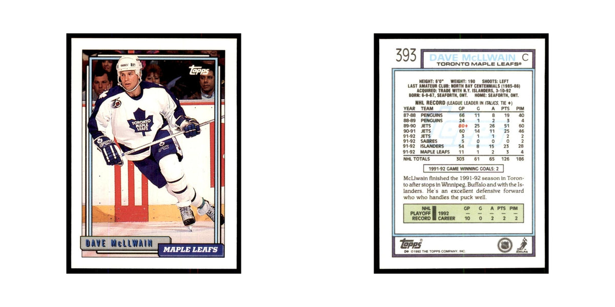 Dave McLlwain 1992 Topps #393 Hockey Cards Hockey Card NM