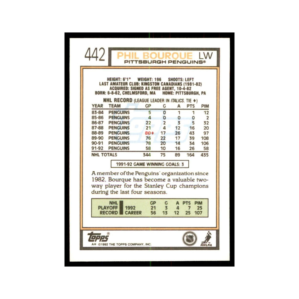 Phil Bourque 1992 Topps #442 Hockey Cards Hockey Card NM